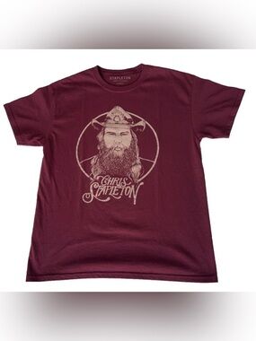 Chris Stapleton Crew Neck T Shirt Size Large Burgundy Front Graphic Short Sleeve